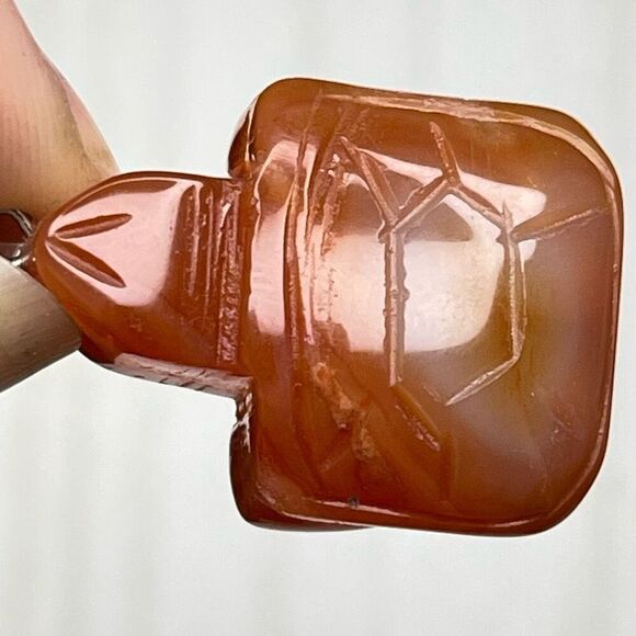 Carnelian banded agate turtle carving pendant necklace silver plated crystal dru - Picture 1 of 9